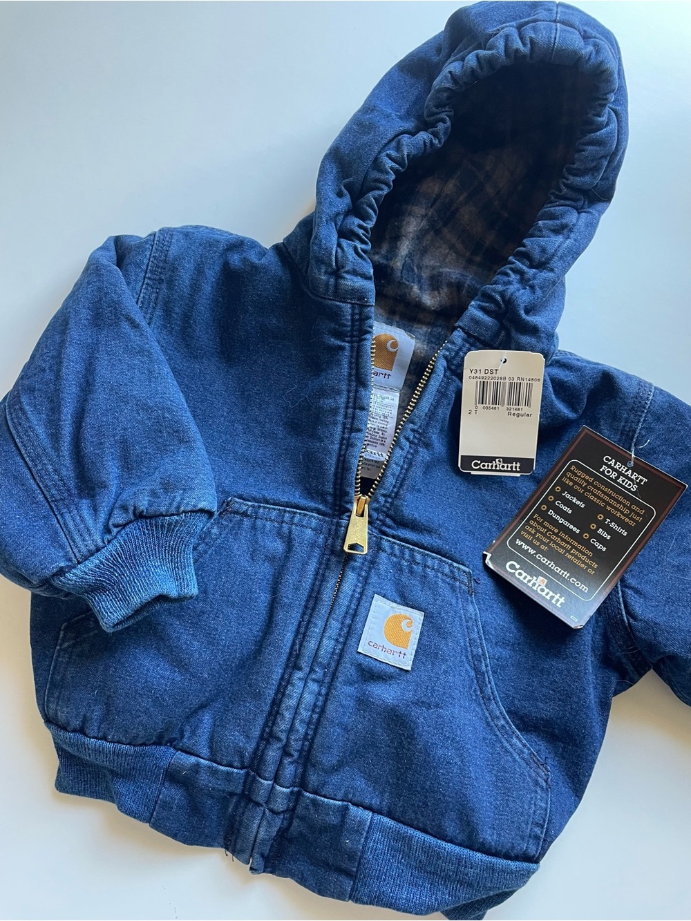 Carhartt Kids' Denim Blanket Lined Hooded Work Jacket NWT